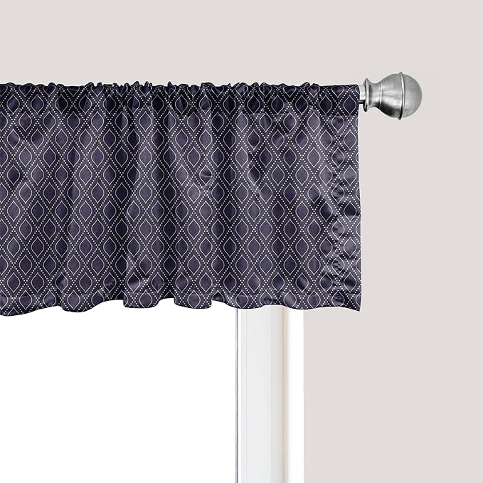 Ambesonne Navy Blue Window Valance, Geometric Dotted Pattern Design with Abstract Ogee Shapes Grid Ornament Tile, Curtain Valance for Kitchen Bedroom Decor with Rod Pocket, 54" X 12", Dark Blue Tan