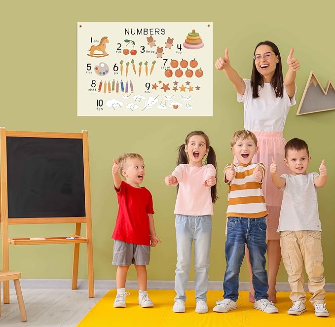 Numbers 123 Education Rectangular Canvas Banner-Flag Wall Sign Decor for Baby Toddler Boy Girl Kids,Nursery Kindergarten Kids Room Bedroom Reading Room Decor-Baby Shower Birthday Christmas Gift