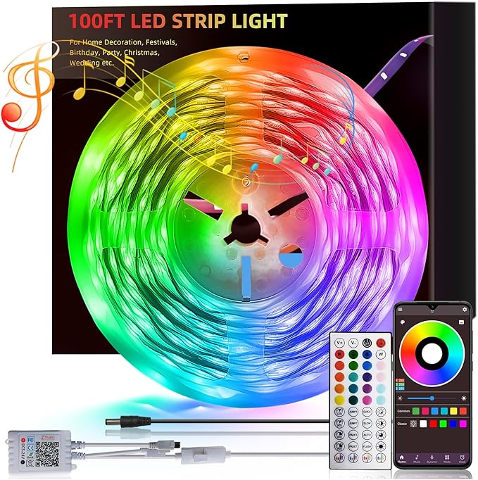 50ft Led Lights for Bedroom, Led Strip Lights Music Sync Corlor Changing, Led Light Strip with Remote & App Control RGB Strip, Led Lights for Room Dorm Home Classroom Ceiling Decor