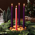 Mumufy 5 Pcs Advent Candle Holder Set Christmas Centerpiece Religious Decorations Snowflake Shape Wooden Advent Candlestick Holders with Purple Pink Taper Candles for Thanksgiving Christmas Nativity