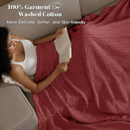 PHF 100% Cotton Waffle Weave Blanket Twin Size for Bed, Soft Lightweight & Breathable, All-Season Comfort, Luxury Aesthetic Woven Bedding for Home Decor, 66"x90", Wine Red