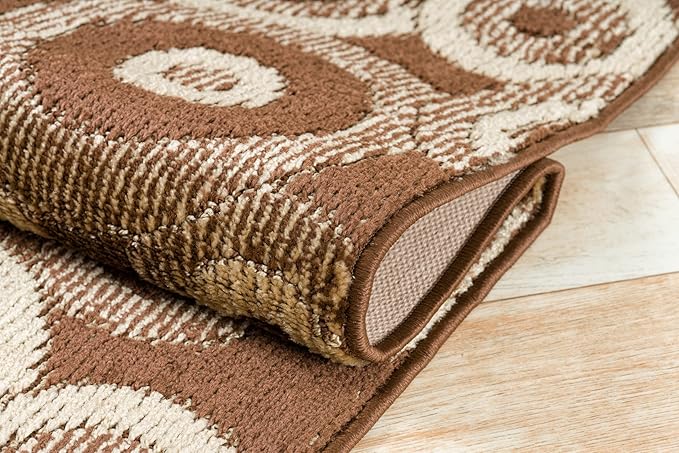 Custom Length Cut to Size Modern Farmhouse Carpet Runner Rug for Hallways, Non Slip Rubber Backed, 31 inch Wide X Customized Length, Geo Brown, 31 inch X 28 feet