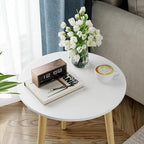 Apicizon Round Side Table Set of 2, White Nightstand Coffee End Table for Living Room, Bedroom, Small Spaces, Modern Home Decor Bedside Table with Natural Wood Legs, 16.5 Inches