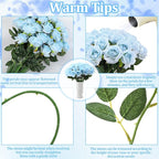 32 Pcs Ice Blue Artificial Roses Fake Flowers, Silk Flowers with Stems for DIY Wedding Bridal Shower Centerpieces Arrangements Tables Decorations