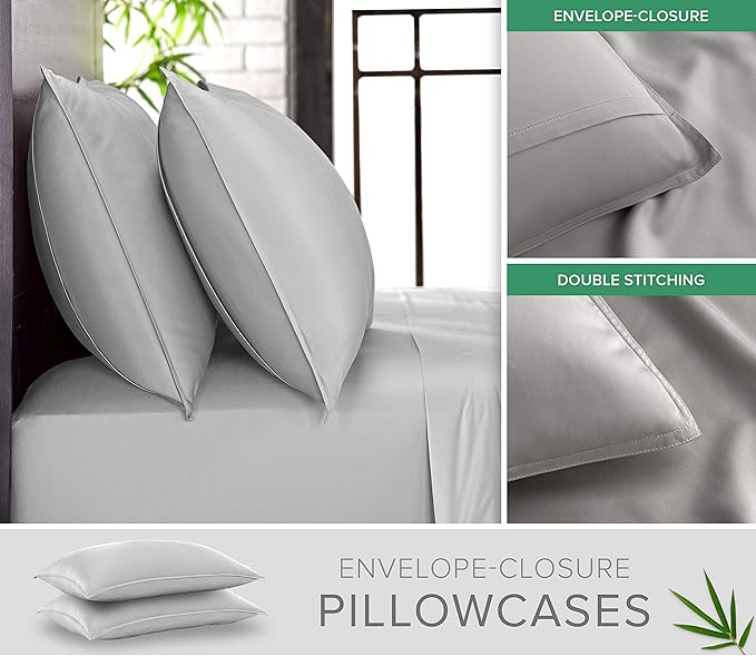 Twin Sheets by Pure Bamboo, Genuine 100% Organic Viscose Derived from Bamboo Bed Sheet Set, Luxuriously Soft & Cooling, Double Stitching, Lifetime Quality Promise (Twin, Silver Pearl)