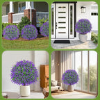 27.5" Artificial Boxwood Lavender Topiary Ball Trees, Set of 2 Fake Shrubs Bushes with Ground Spike, UV Resistant Faux Evergreen Plants for Outdoor Indoor Planters Front Porch Garden Decor