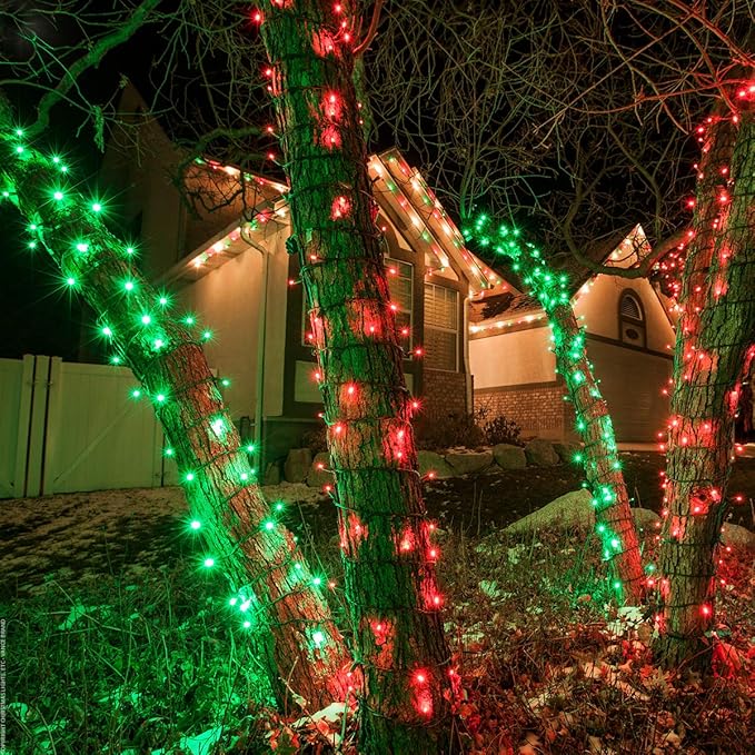 5mm LED Wide Angle Red Prelamped Light Set, Green Wire - 70 5mm Red LED Christmas Lights, 4" Spacing