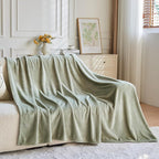 NEWCOSPLAY Super Soft King Blanket Sage Green Premium Silky Flannel Fleece Leaves Pattern Lightweight Bed Blanket All Season Use (Sage Green, King(90"x110"))