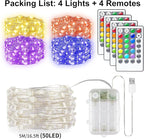 66ft 200LED Fairy Lights Battery Operated, 4 Pack 16.5ft 16 Color Changing String Light with Remote Timer, RGB Waterproof Twinkle Lights for Indoor Outdoor Room Garden Yard Gift Party Christmas Décor