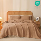 PHF 100% Cotton Waffle Weave Blanket Queen Size for Bed, Soft Lightweight & Breathable, All-Season Comfort, Luxury Aesthetic Woven Bedding for Home Decor, 90"x90", Clay