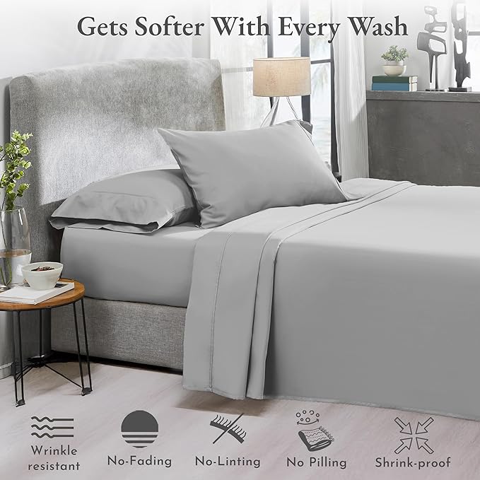 California Design Den 2-Pack Full Size Sheet Sets 400 Thread Count 100% Cotton Sateen - Extra Soft, Breathable & Cooling Sheets, Wrinkle Resistant, 2 Sets of Deep Pocket Bed Sheets - Light Grey