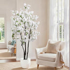 Artificial White Cherry Blossom Tree 6ft(72in) Faux Floor Green Plant for Indoor Decor Natural Potted Tree Realistic Cherry Flowers Wood Trunk for Home Living Room,Office Perfect Housewarming Gift