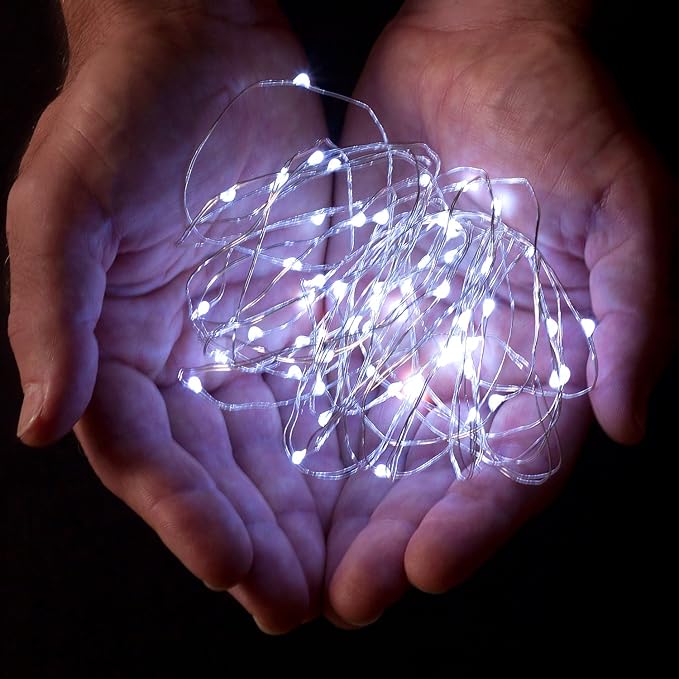 30 LEDs Cold White Color String Lights Silver Wire Indoor and Outdoor 9.5 Feet Firefly Starry Fairy Lights Battery Powered for DIY, Christmas, Holidays, Party, Bedroom and Centerpieces