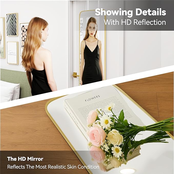 47x14 Mirror Rectangle Full Body Length Door Hanging Wall Mounted Aluminum Alloy Metal Frame Dressing Make-up Mirrors for Entryway Bedroom Bathroom Living Room 47 14 inch Gold