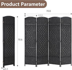 4 Panel Room Divider Folding Privacy Divider 6 Ft Indoor Wall Divider Portable Partition Wood Screen, Black