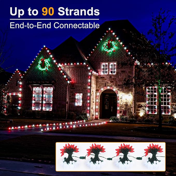 Brizled Red & White String Lights, 25 LED C9 Christmas Lights, Connectable Xmas Tree Light, Waterproof Strawberry String Light for Indoor Outside Tree Roof Garden Patio Pathway