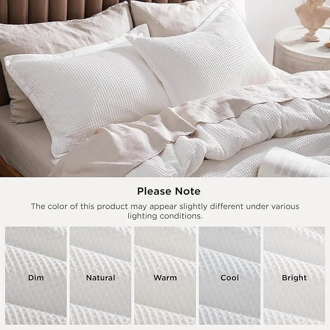 Bedsure 100% Cotton Duvet Cover King Size with Fitted Sheet - 4 Pieces Coconut White Waffle Weave Bedding Set, GentleSoft™ and Breathable, Includes 1 Duvet Cover 104x90, 1 Fitted Sheet, 2 Pillow Shams