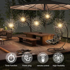 5 Pcs 1000LED Plug in Starburst Sphere Lights,Firework Light 8 Modes Dimmable Remote Control Waterproof Hanging Copper Wire Fairy Light for Patio Party Tent Christmas (Warm White)
