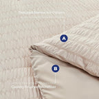 HYMOKEGE Beige Oversized King Comforter Set Seersucker 7 Pieces, All Season Luxury Bed in a Bag for Bedroom, Bedding Set with Comforter, Sheets, Pillowcases & Shams