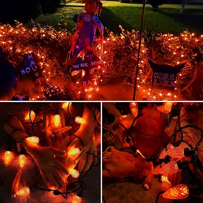 Brizled C9 Orange Lights, 16ft 25 LED Halloween Lights Connectable, UL Certified Orange Light String, Outdoor Lighting Black Wire for Halloween Thanksgiving Tree Patio Garden Party