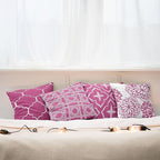 Ambesonne Vintage Throw Pillow Cushion Case Pack of 4, Monochrome Design Grid Trellis Quatrefoil Mesh and Dahlia Flowers Modern Print, Modern Accent Double-Sided Digital Printing, 18", Pink and White