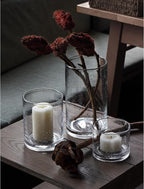 ARIAMOTION Hurricane Candle Holders for Pillar Hand Blown Glass Cylinder Vases Table Centerpiece Bulk Room Decor Clear Seeded Bubbles Living Dining Kitchen Island 10" 7" 4" Set of 3