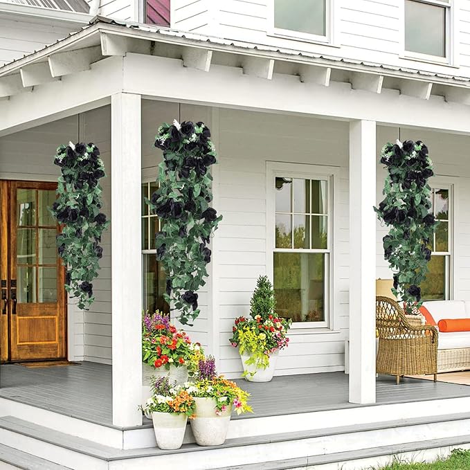 RECUTMS Flowers Artificial Hanging Plants 2PCS 3.3Ft Rose Vine for Home Room Garden Wedding Indoor Outdoor Decoration (Black)