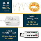 MUMUXI 2 Pack 33ft 100 LED Fairy Lights with Timer, Ourdoor Battery-Powered Twinkle and Remote Control, Christmas String Lights, Warm White Waterproof Decorative Lighting for Holidays and Events