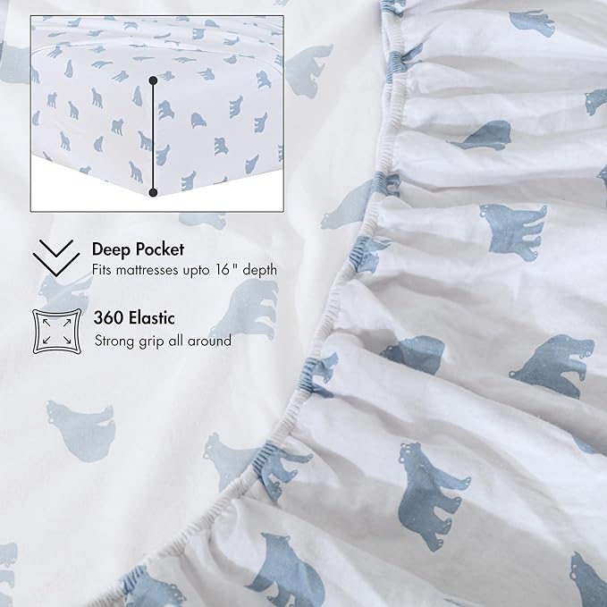 RUVANTI Flannel Sheets Queen Size - 100% Cotton Double Brushed Bed Sheets, Deep Pockets 16 Inches Queen Sheet Set, All Seasons Breathable & Extra Soft - Warm & Cozy, 4 Piece, Happy Cubs