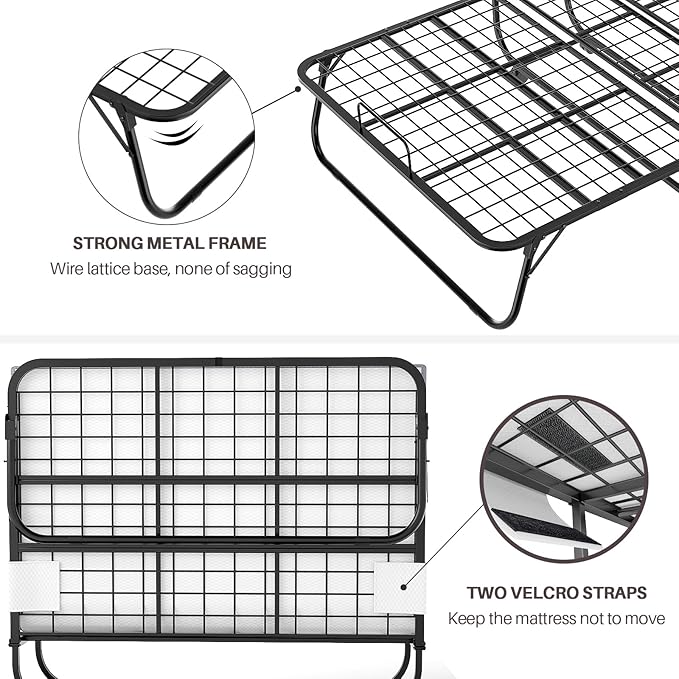 Karcog Folding Bed with Mattress, Storage Cover Included, 46 Inch Extra Rollaway Guest Bed for Adults, with Memory Foam Mattress and Sturdy Metal Frame on Wheels, 75" x 46"