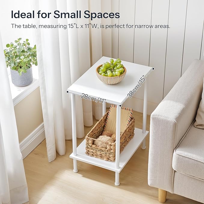 HOOBRO End Tables Set of 2, Small Side Table, Nightstand with 2-Layer Storage Shelves, Sofa Table for Small Spaces, Living Room, Bedroom, Stable Frame, Easy Assembly, White WW09BZP201