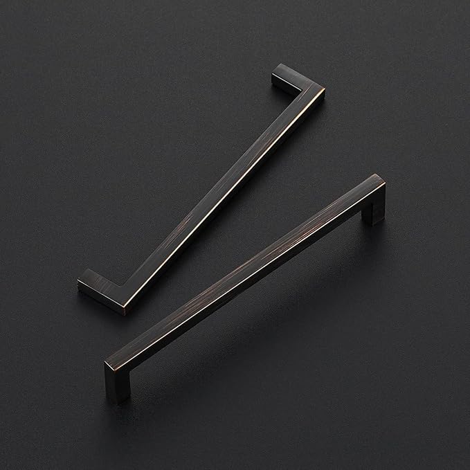 Ravinte 10 Pack Solid Kitchen Cabinet Handles Oil Rubbed Bronze Cabinet Pulls Slim Drawer Pulls with 6-1/4 Inch Hole Center Square Bar Kitchen Cabinet Hardware