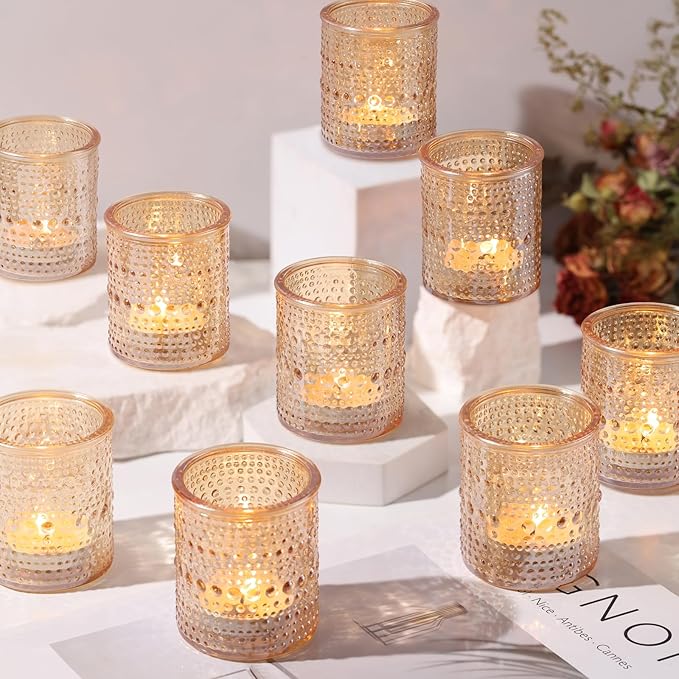 40Pcs Glass Votive Candle Holders, Gold Tea Light Candle Holders Vintage Tealight Candle Holder Bulk for Autumn, Thanksgiving Table Centerpieces, Christmas Decor (Gold)