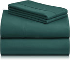 LuxClub 4 PC Queen Sheet Set, Deep Pockets Wrinkle Free Cooling Bed Sheets Hotel Bedding for Women, Men, Kids & Teens, Includes 1 Fitted Sheet, 1 Flat Sheet and 2 Pillowcases - Silky Soft Emerald