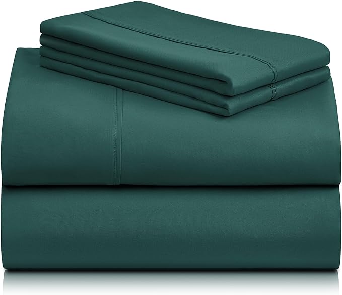 LuxClub 4 PC Queen Sheet Set, Deep Pockets Wrinkle Free Cooling Bed Sheets Hotel Bedding for Women, Men, Kids & Teens, Includes 1 Fitted Sheet, 1 Flat Sheet and 2 Pillowcases - Silky Soft Emerald