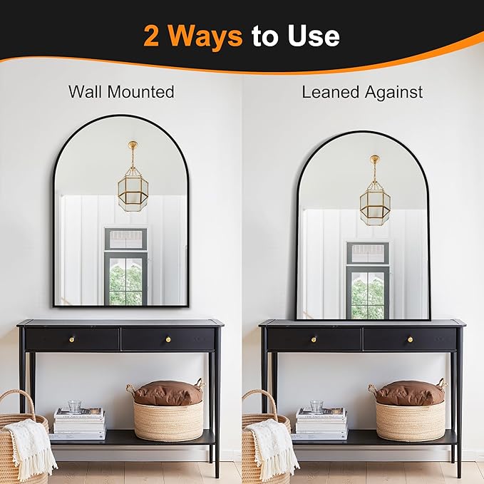 Delma Arched Bathroom Mirror, 28"x40" Wall Mounted Vanity Mirror for Bedroom, Living Room and Entryway, Black