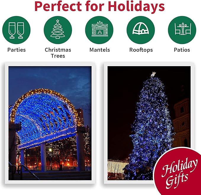 LAMPHOME Super-Bright Extendable Blue Christmas Lights Decoration 300Lights 63.8ft(2pk of 150L) UL Certified Mini Bulb String Lights Set for Outdoor Christmas Tree Garden Holiday Party Patio Decor