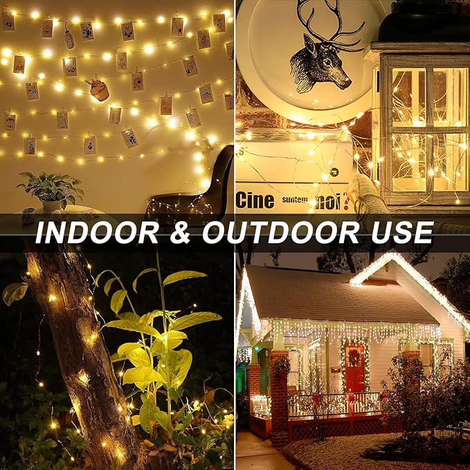33FT 200 LED Fairy Lights Battery Operated with Timer & Remote, 8 Modes Dimmable Twinkle Lights, Waterproof Warm White Fairy String Lights for Outdoor Patio Wedding Mason Jar Party Bedroom Classroom