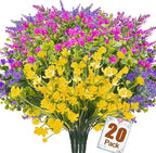 Artificial Plants Outdoor, 20PCS Artificial Flowers, UV Resistant Fake Flowers, Faux Flowers for Outdoor Planters for Front Porch Pot Decor