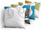 Ambesonne Minimal Throw Pillow Cushion Case Pack of 4, Modern Line Art Woman Portrait with Contemporary Leafy Geometric Details, Modern Accent Double-Sided Digital Printing, 20", Blue Green Marigold