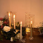 12 Set Glass Hurricane Candle Holders 11.8" Open Ended Glass Candleholder Tube Shape Bottomless and 1.26" Taper Clear Candlestick Holders for Wedding Party Table Centerpiece