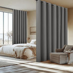 NICETOWN Grey Extra Wide 100% Blackout Linen Room Divider Curtain Screen Partitions, 100 inch per Panel, Energy Smart Thermal Insulated Drape for Closet
