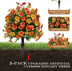 Artificial Topiary Bushes for Outdoors with Spike, Boxwood Ball Fake Shrubs UV Resistant Faux Plants for Indoor Outdoor Fall Thanksgiving Halloween Decor (Orange Green)