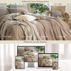 MooMee Bedding Duvet Cover Set 100% Washed Cotton Linen Like Textured Breathable Durable Soft Comfy (Solid Brown, Super Queen 90"x98")