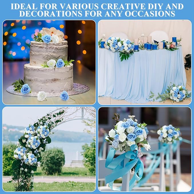 Zeyune 8 Pack 12 Inch Wedding Bouquets for Bride Bridesmaid Blue and White Artificial Rose Bouquet Fake Silk Roses Flowers Bunches Bulk for Home Office Garden Parties Decoration
