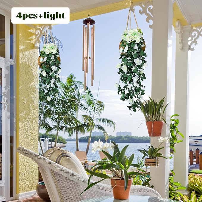 RECUTMS Artificial Plants Hanging 2Pieces 3.3Ft Rose Plant Flowers Vines Wedding Home Office Arch Arrangement Decoration (White)