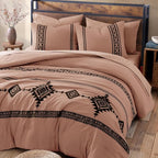 MaiRêve Embroidery King Size Comforter Set Dusty Pink, Boho Farmhouse Western Bedding Set 7 Pieces, All Season Bed in A Bag Comforter Set with Sheets, Pillowcases & Shams
