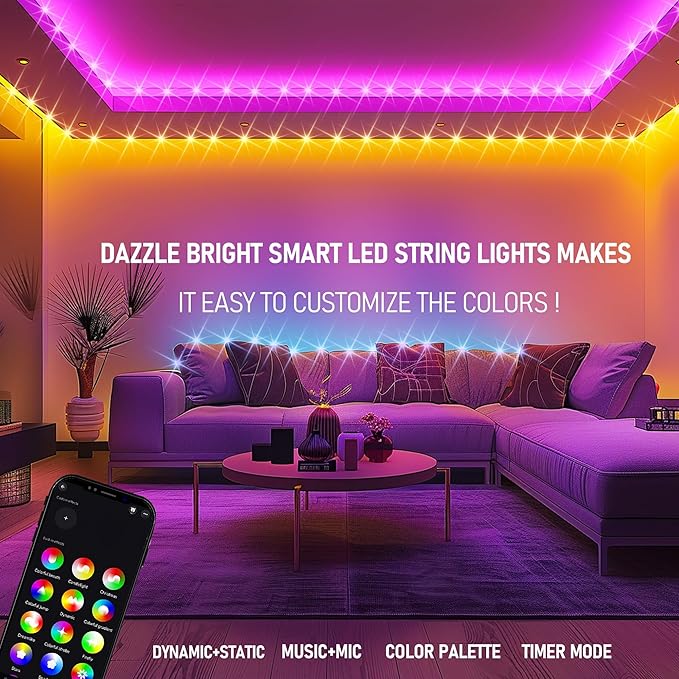Dazzle Bright Smart Christmas String Lights, 164FT 500 LED RGB Color Changing String Lights with Remote & App Controlled, Halloween Decorations for Indoor Outdoor Holiday Xmas Tree Party Decor