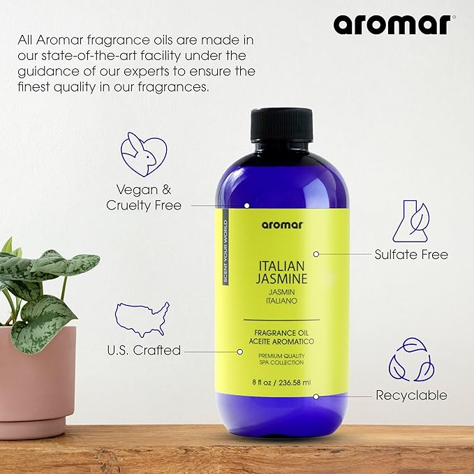 AROMAR Premium Fragrance Oil - Essential Oil for Diffusers & Home Aromatherapy - Italian Jasmine - 8oz