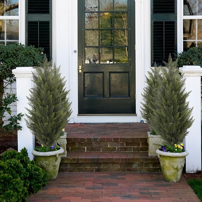 3.6FT Fake Topiary Trees Artificial Outdoor 2 Pcs Faux Cedar Tree UV Resistant Shrubs for Outdoor Patio, Porch, Garden Indoor Planters Home Decoration